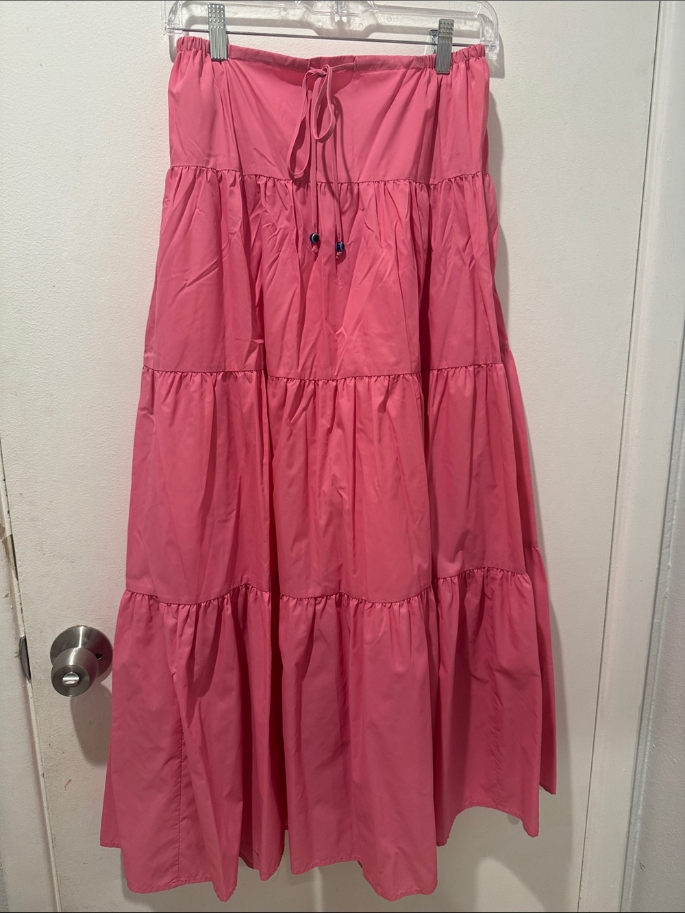 STAUD Pink Tiered Maxi Skirt with Drawstring